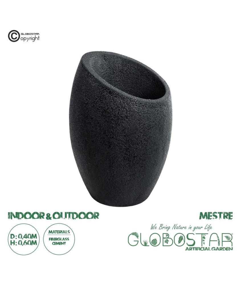 GloboStar® Artificial Garden MESTRE 20732 Επιδαπέδιο Πολυεστερικό Τσιμεντένιο Κασπώ Γλάστρα - Flower Pot Μαύρο Φ40 x Υ60cm